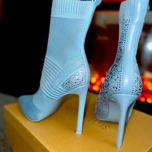 Steve Madden Light Blue Crystal Embellished Sock Ankle Booties